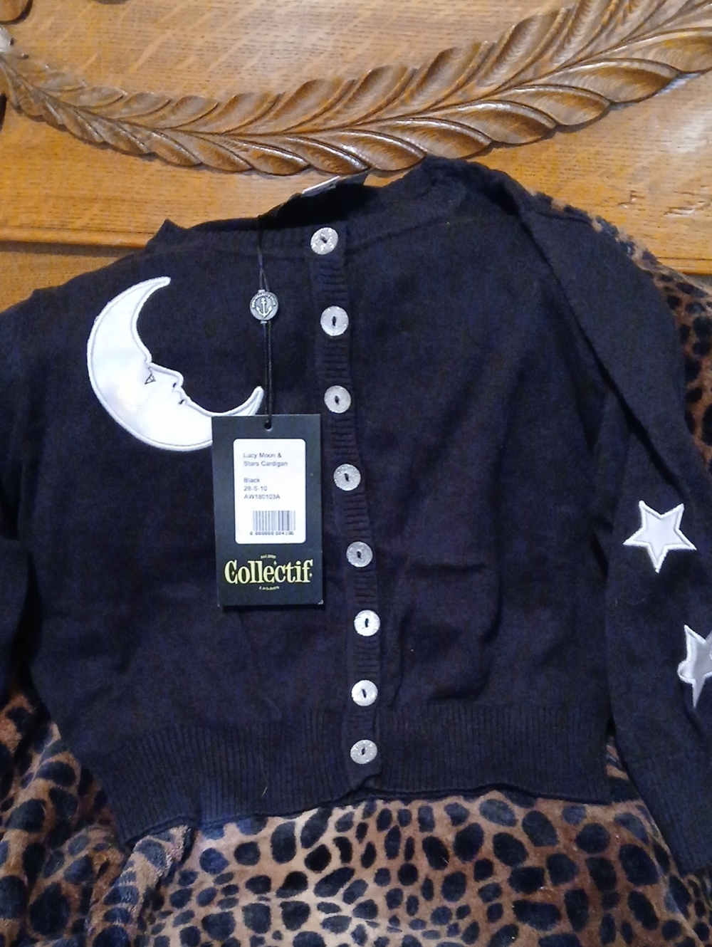 Collectif Lucy Black Moon & Star Appliqué Cardigan